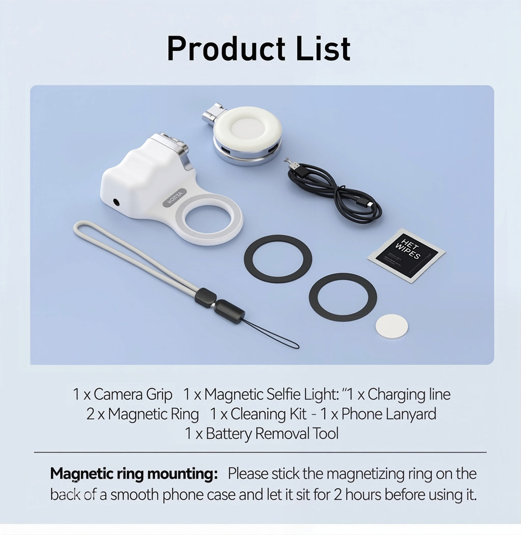 MagShot™ Pro – Magnetic Phone Camera Grip with Dual-Sided Fill Light & Bluetooth Shutter