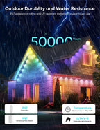 Waterproof LED String Light for Outdoor Use with App Control, 54 Scene Modes