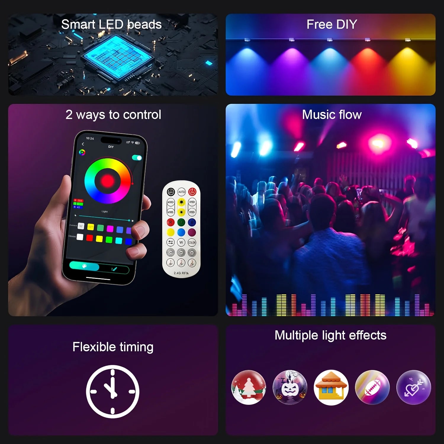 Waterproof LED String Light for Outdoor Use with App Control, 54 Scene Modes